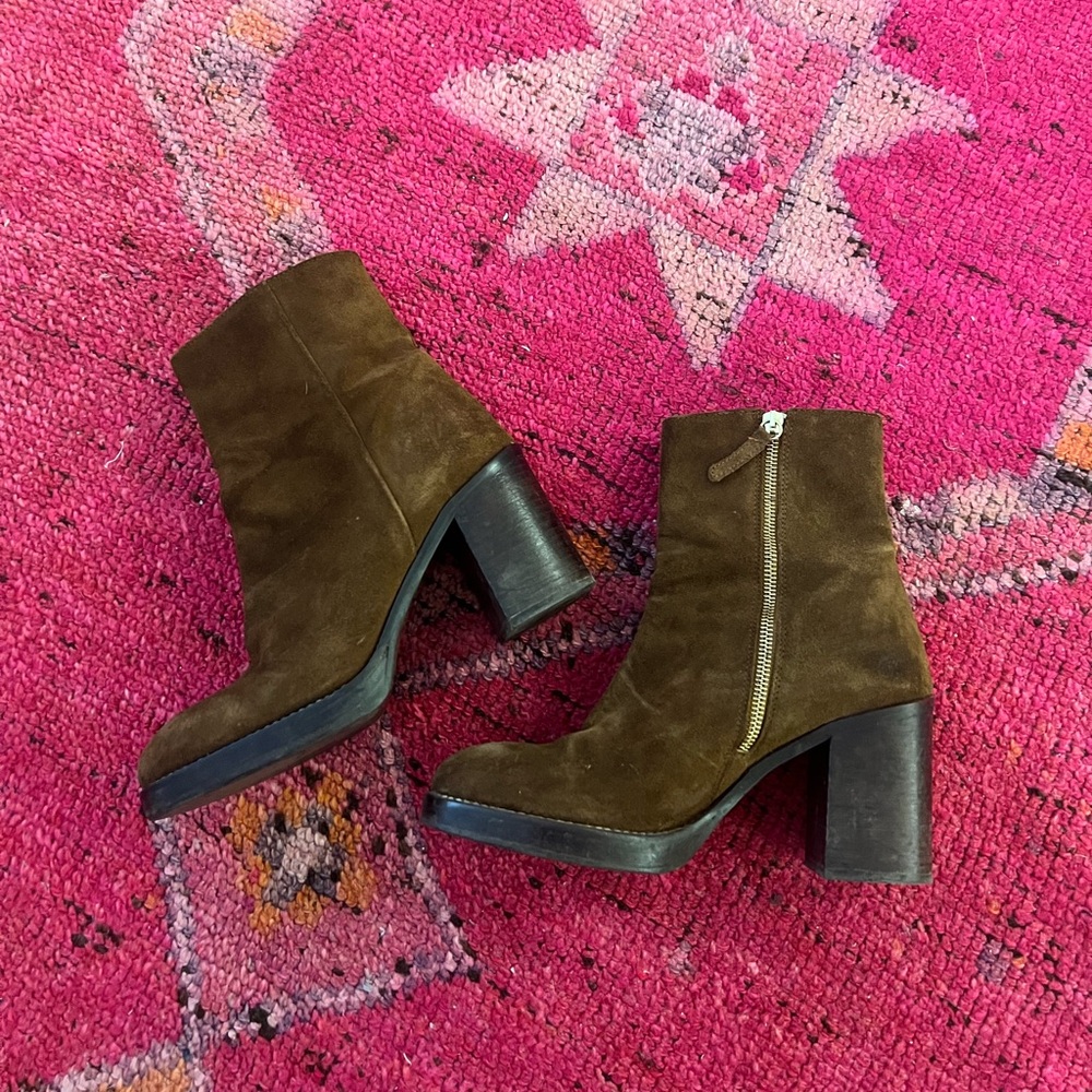 Zara brown suede heeled ankle booties sz 40